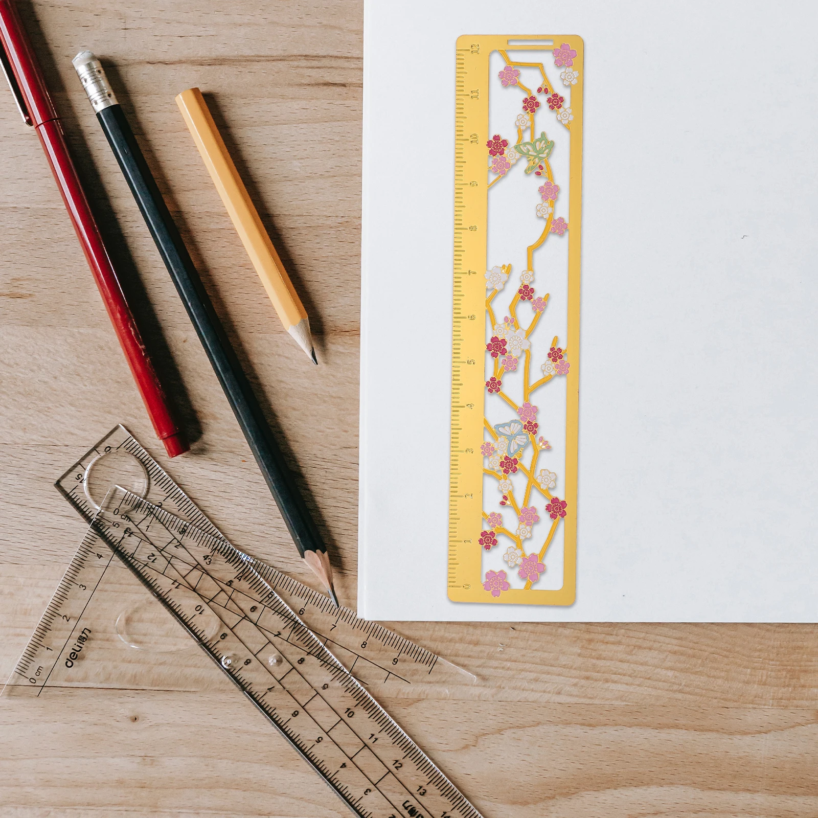 

Bookmarks Brass Ruler Planner with Vintage Flower Shape Colorful Page Marker Reading Student