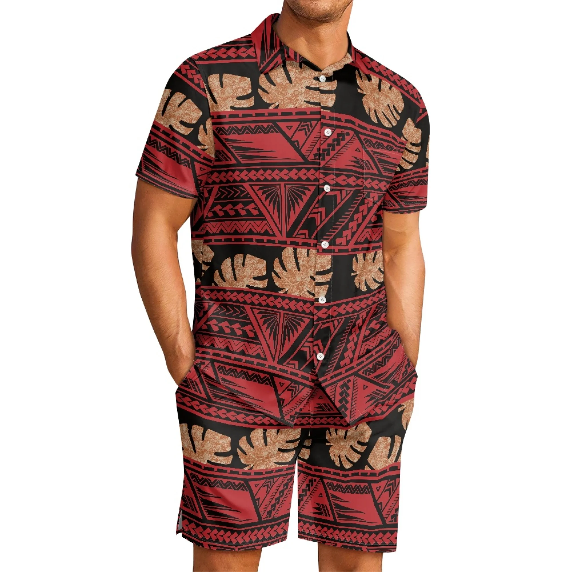 Polynesian Beach Vacation Men's Suit Casual Shirt Shorts Custom Patterned Hawaiian Swimsuit Party Sun Bath Shirt