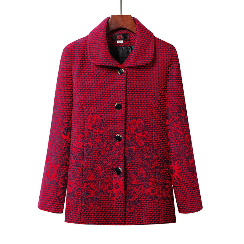 New In Coats & Jackets Middle Aged Mother Spring Autumn Cardigan Coat New Loose Women's Clothes Printed Grandma Woolen Jacket