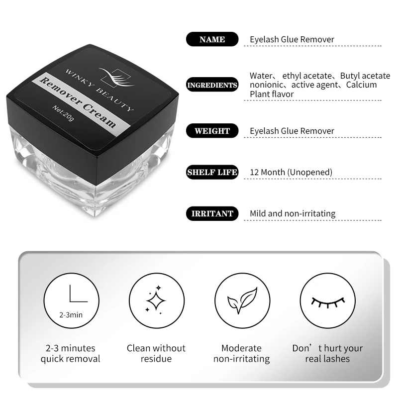 winky beauty 20g Grafting Eyelash Extension Glue Cream Remover Non-irritating Plant Lashes Gel Remover Adhesive for Makeup Tools