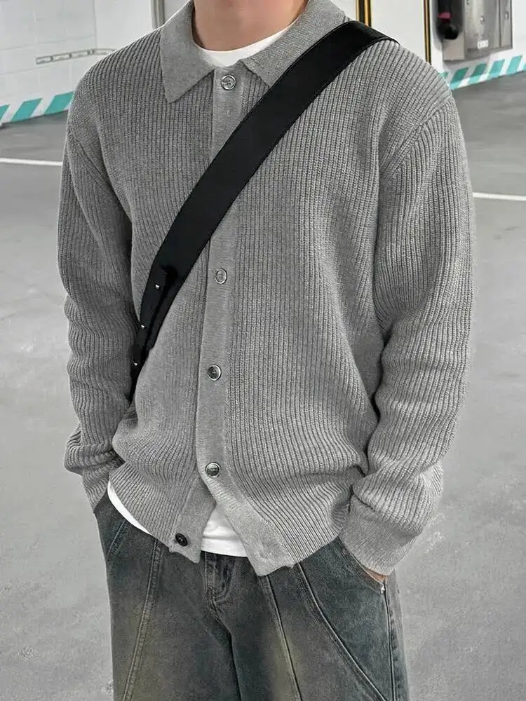 

Мужской кардиган с отложным воротником в корейском стиле, однобортный однобортный вязаный топ, свободные мужские свитера, осень 2023 г.