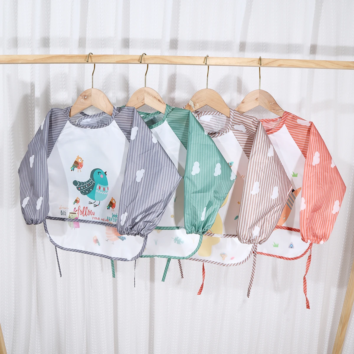 

2 шт., детские нагрудники, милый красочный мультяшный водонепроницаемый нагрудник для младенцев, еды детей, рисунок, карманный фартук с длинными рукавами, самостоятельное кормление, Bab