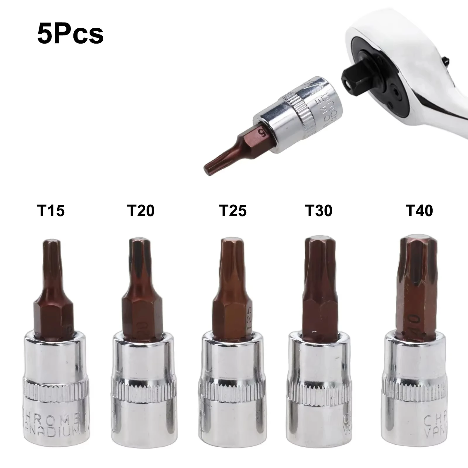 5 Pcs Set 1/4 Inch Drive Torx Screwdriver Bits T15 T20 T25 T30 T40 Socket Head Wrench Adapter Hand Tools for Electronics And Har
