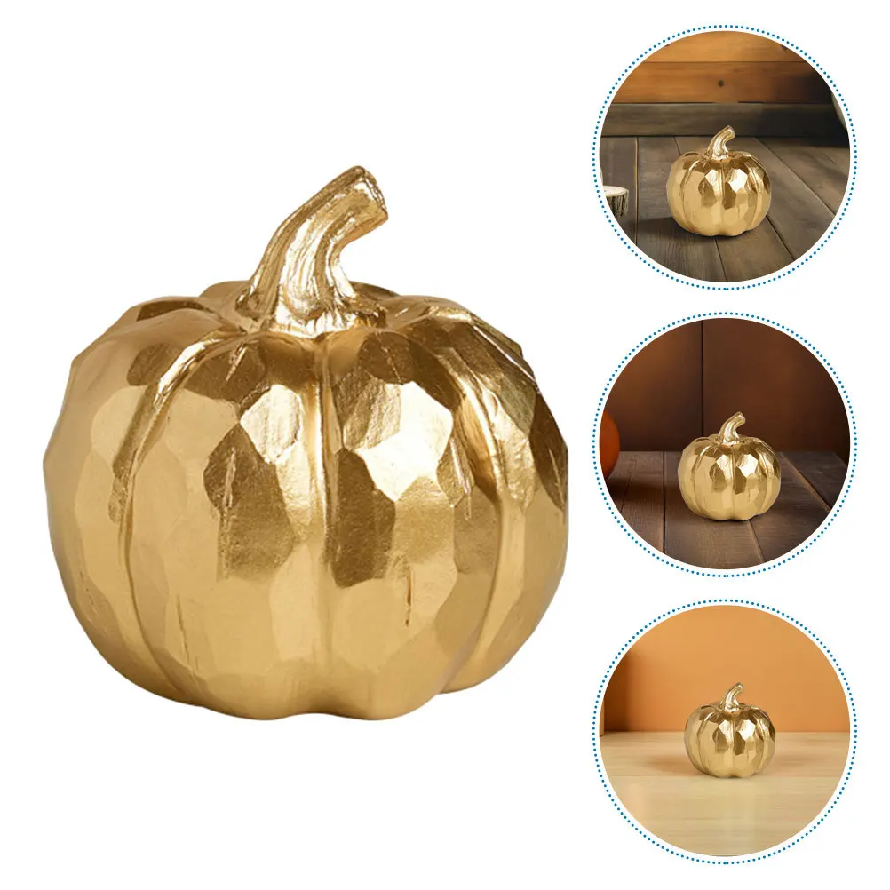 

1pcs Pumpkin Figurine: Gold Resin Fall Pumpkin Decor For Halloween Thanksgiving Table Shelf Mantel Display Harvest Festival