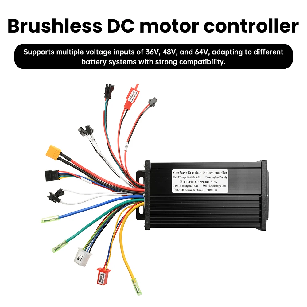 36V 48V 64V 30A Electric Vehicle Motor Controller 750-1500W Sine Wave Three-Mode Driver SM Connector Instrument Bicycle S866