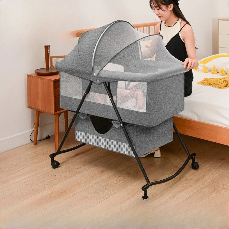 Movable portable bed, multifunctional foldable small crib, cradle, bed with wheels