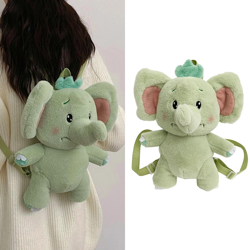 Plush Green Elephant Backpack Children's Going Out Plush Bag Cosmetic Snack Storage Bag Girl's Plush Backpack