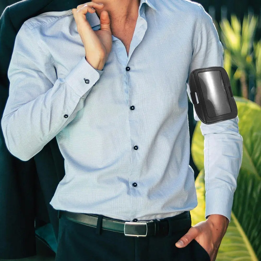 Soporte para insignia de brazo con banda elástica con personalidad, soporte para tarjetas de identificación impermeable ajustable, brazalete elástico negro, funda para tarjetas de identificación para hombres y mujeres