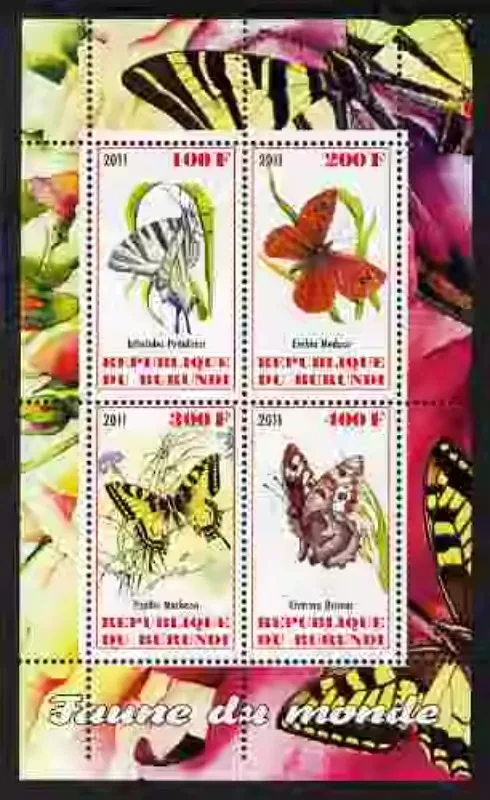 Burundi, 2011, Butterfly, Insect, Real Original Post Stamps, MNH