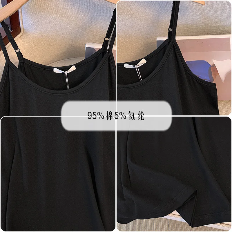 150Kg Plus Size Women\'s Summer Bust 129 Simple Solid Camis Cotton Loose Top Black White 2XL 3XL 4XL 5XL 6XL