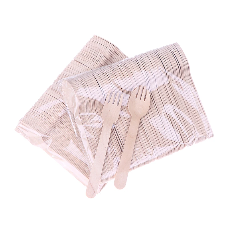 100 قطعة أدوات المائدة الخشبية القابل للتصرف الشوك/ملعقة/القاطع سكين لوازم الحفلات أدوات المطبخ الحلوى أدوات المائدة التعبئة مجموعة