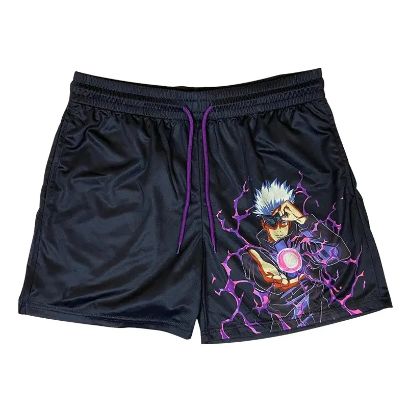 Anime Shorts Men Manga Sports Shorts Gym Fitness 3D Printing Quick Dry Mesh Oversized Board Shorts