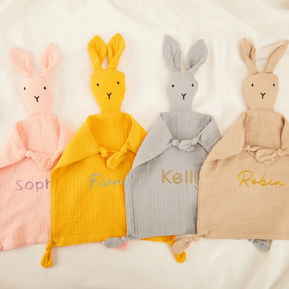 Personalised Baby Blanket Swaddling Embroidered Name Wedding Flower Girl Proposal Newborn Gift for Her Custom Rabbit Kids Towel