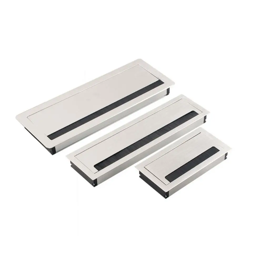 Flip Cover Conference Table Threading Box with Brush Wire Hole Cover Office Desk Wiring Box Aluminum Alloy Square