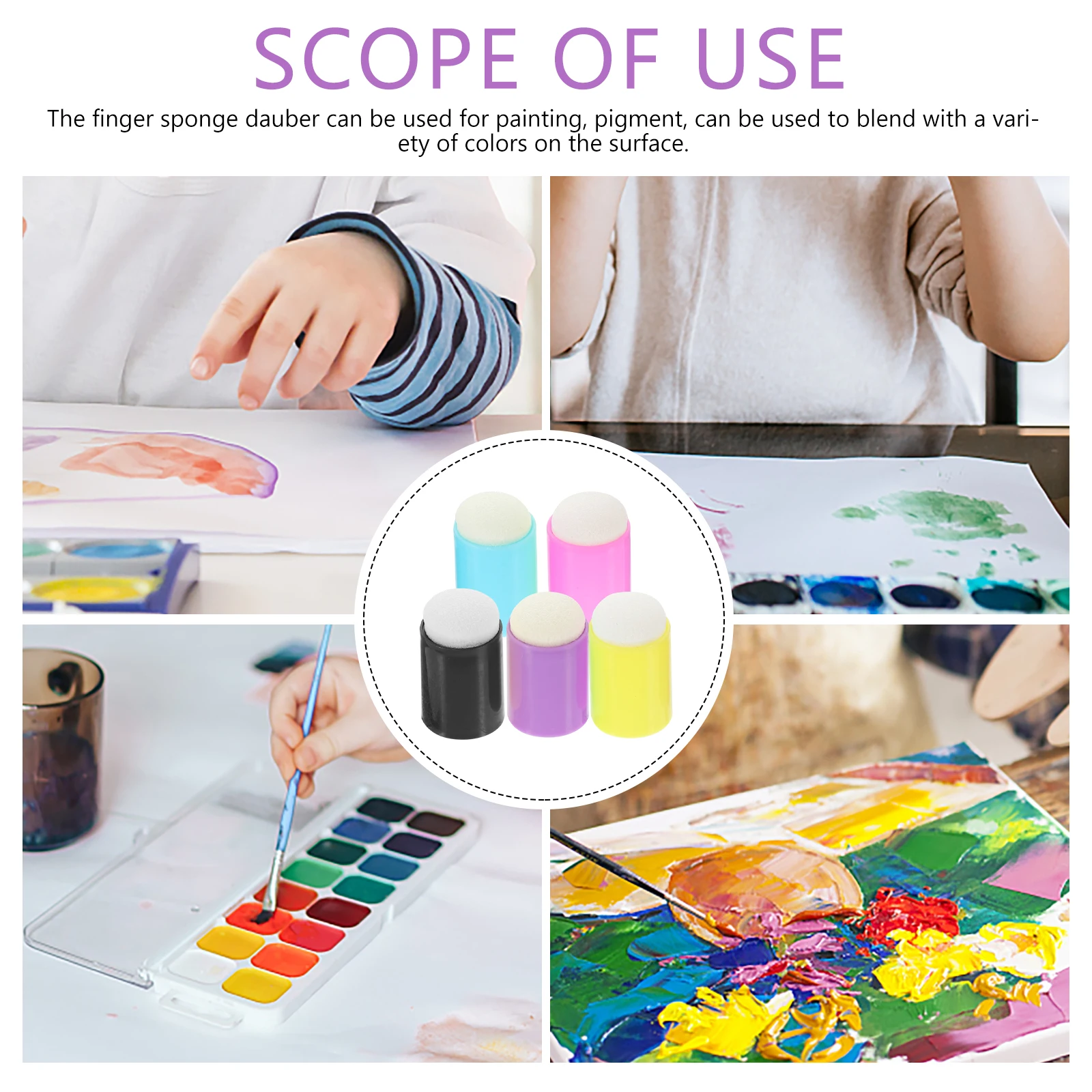 

20pcs Finger Painting Sponge Daubers Tool for Oil Watercolor Acrylic Gouache Painting Stamp Brush Plastic