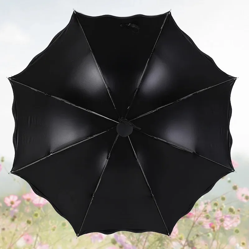 Beautiful Flowers Umbrella Fashion Glitter Color Changing Women Umbrellas Blossom Girl Sun Parasol Gift