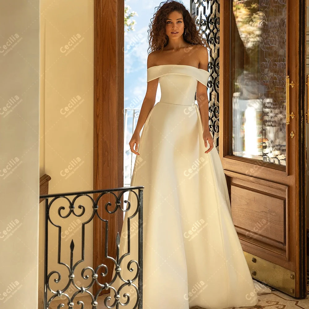 

Simple Wedding Dresses A Line Bridal Gowns Satin Robes For Formal Party Off The Shoulder Charming Customized Vestidos De Novia
