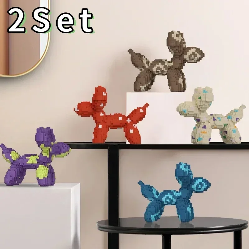 Balloon Dog Micro Building Blocks DIY Assembly 3D Model Mini Brick Figure Toys For Office Decor Kids Birthday Gift Colorful Art