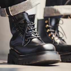 Maden Men's Cowboy Boots Black Motorcycle British Boots TPR Sole Work Shoes Safety High Top Boots for Fall Winter
