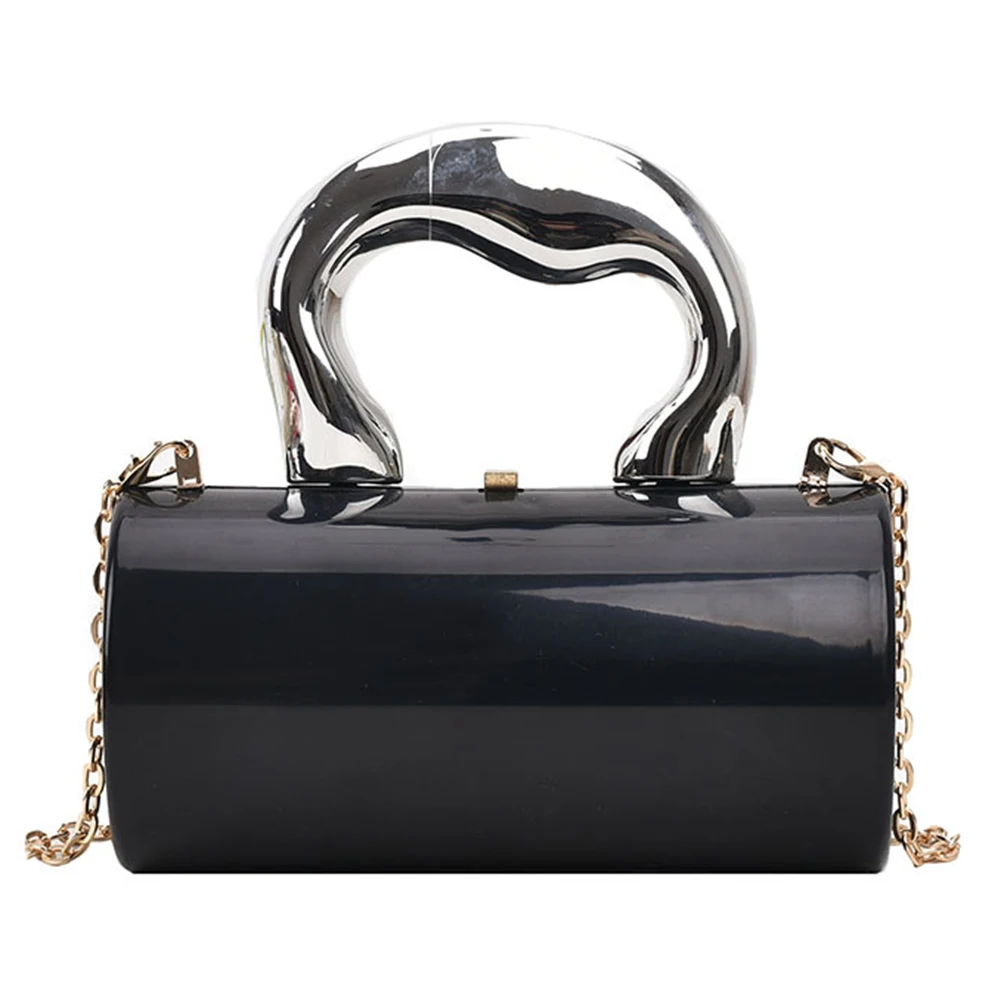 Women Clutch Bag Metal Handles Party Clutches Large Capacity Fashion Cylinder Bag Vintage Style Everyday Shoulder Bag Daily Bag