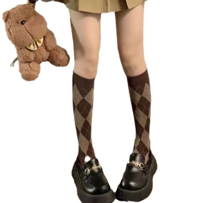 Calcetines de tubo primavera y otoño 2025 invierno nuevo desodorante rómbico estilo universitario Jk calcetines de pantorrilla medias calcetines fríos y cálidos