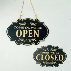 Open Closed Sign Wood Double-sided Hanging For Business Store Club Bar Board Cafe Notice Window Wall Decoration