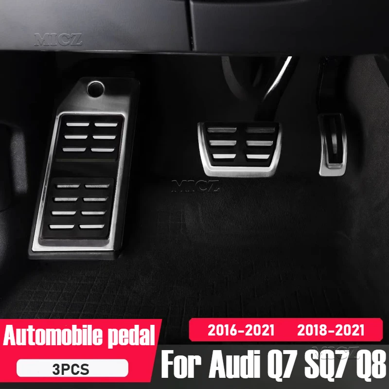 For Audi Q7 SQ7 2016-2021 Q8 2018 - 2021 Car Accessories Stainless Steel Fuel Gas Brake Footrest Pedal Cover Plate 3pcs