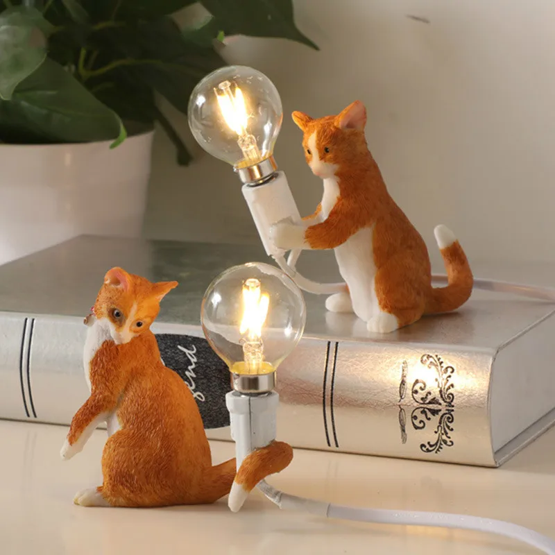 Animals Table Lamps Nordic Children\'s Bedroom Resin Cat Table Light Desk Lamp Luminaire home Decor night light Lighting Fixtures