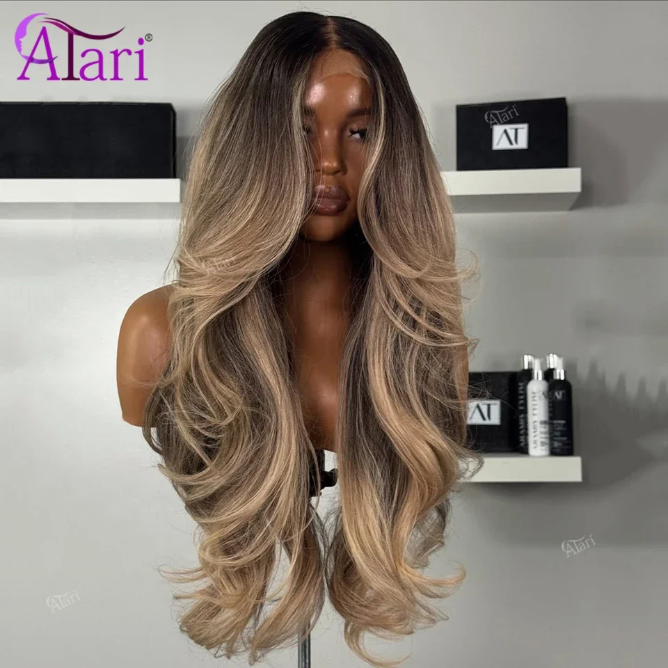 Marrón ceniza gris 13x4 frente de encaje cuerpo ondulado peluca brasileña resaltado transparente Rubio 13x6 pelucas de cabello humano Frontal de encaje Pre desplumado
