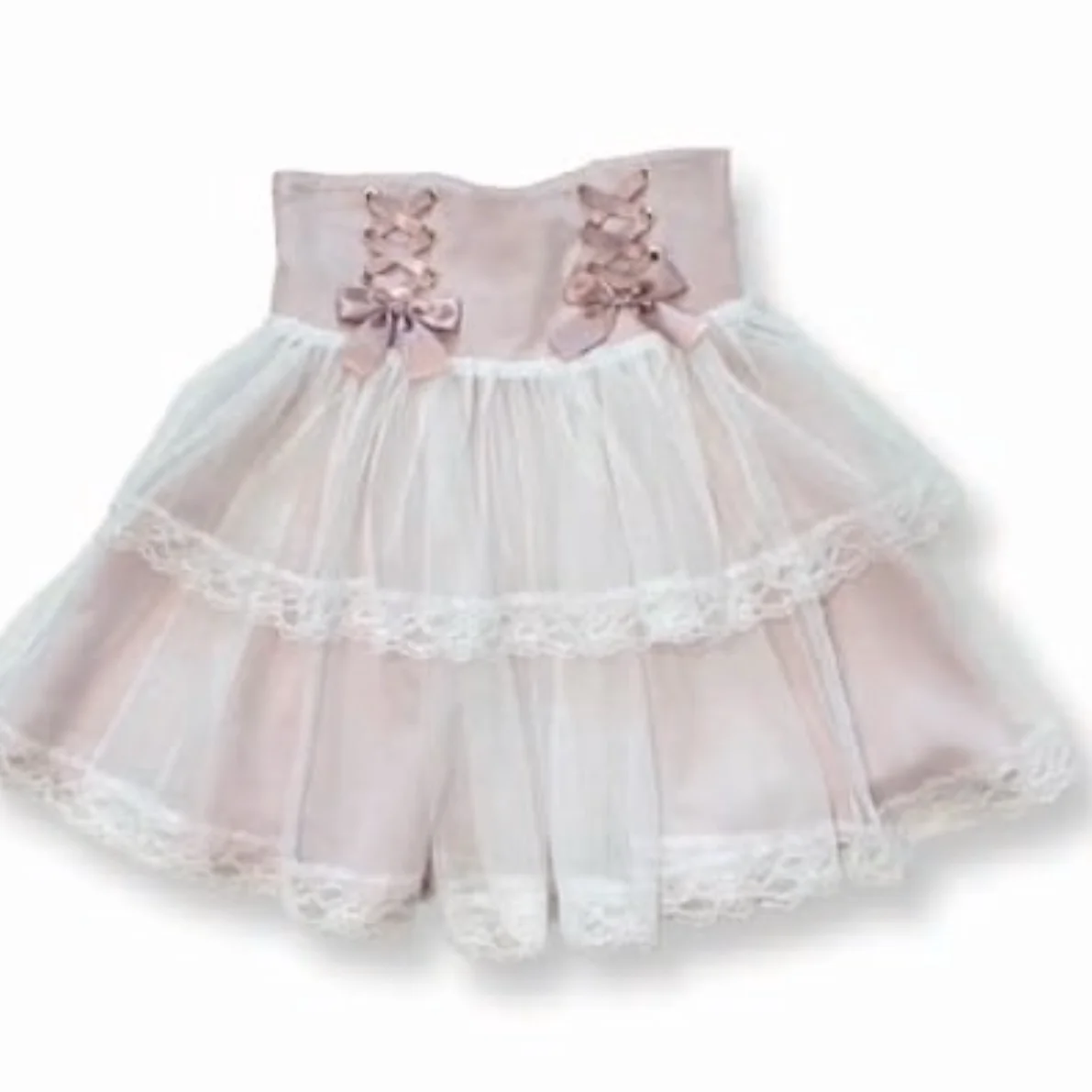 Japanese Style Kawaii Girl's Short Skirts with Butterfly Knot Mesh Sweet and Cute Puff High Waist Skirt Femme Summer