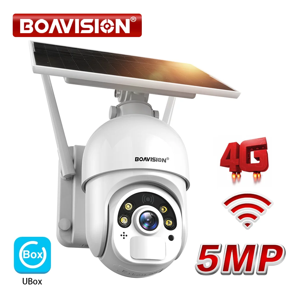 Outdoor HD 3MP 5MP 4G SIM Card / WIFI Solar Panel Camera PTZ Rechargeable Battery Powered Color Night Vision PIR Security camera