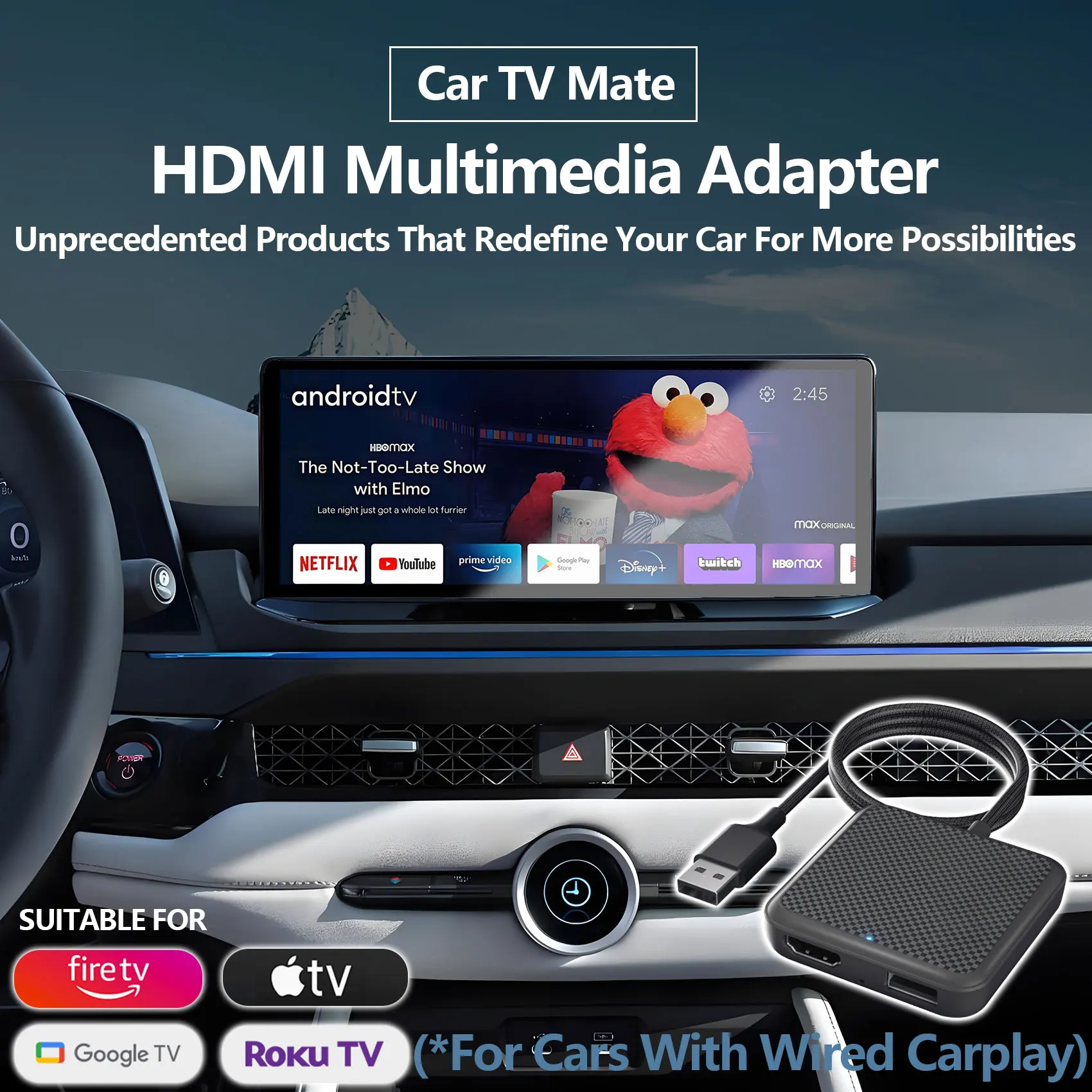 

UHULAMB Car TV Mate Wireless Android Auto CarPlay Adapter AI Support For HDMI Input Video Converter For TV Sticks Game Consoles