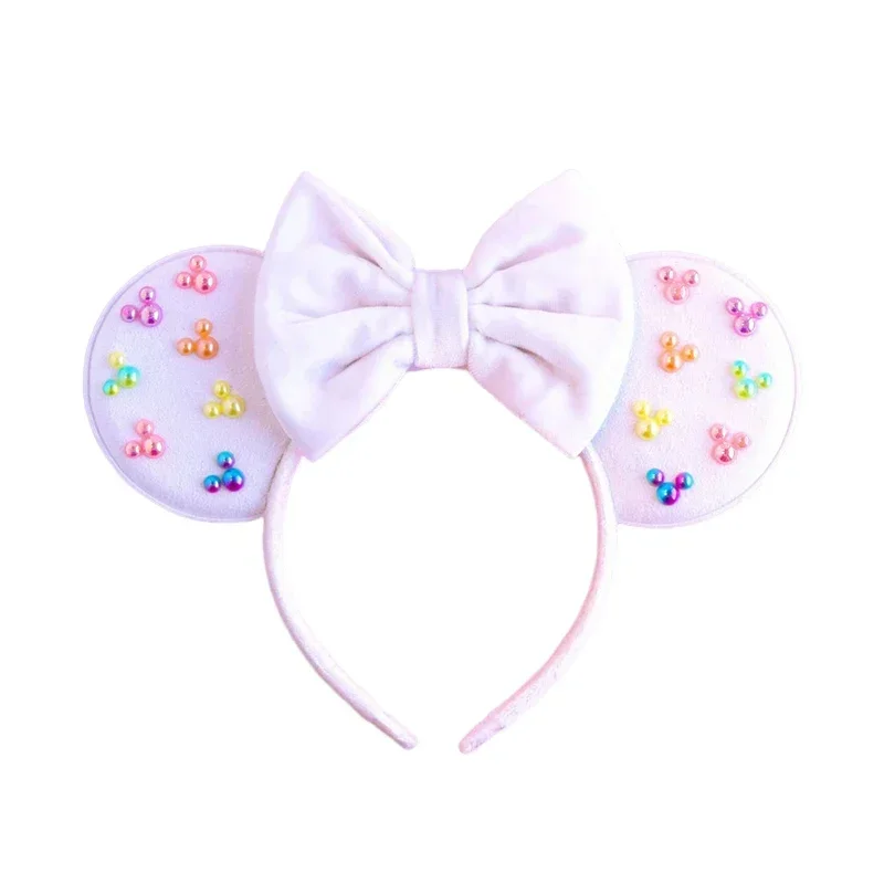 Minnie Mouse Hairbands Women Pearl Mickey Head Band Girls Bow Pink Hair Bands Kids Gift Disney Cartoon Hair Accessories Baby