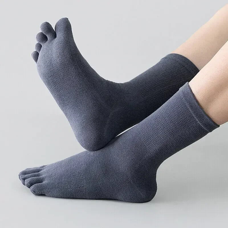 5pairs Casual Five Toe Long Socks Business Men Sports Running Separate Fingers Stocking Breathable Non-Slip Crew Middle Tube Sox