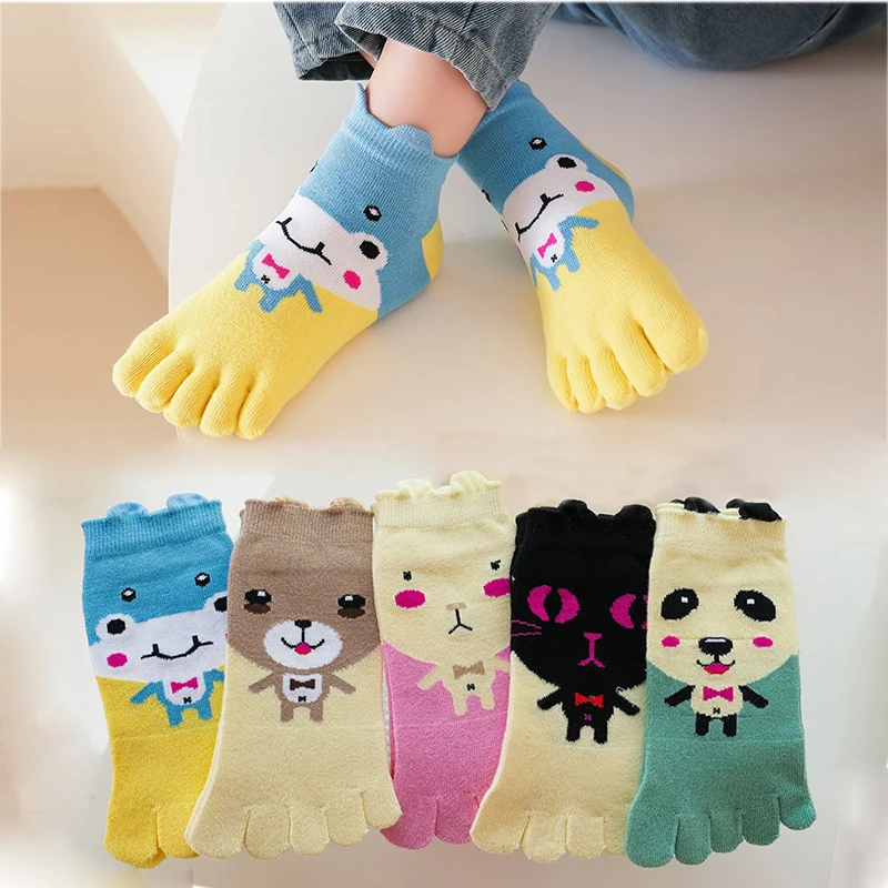 5 Pairs Children\'s Socks Five Finger Short Anime Cartoon Cotton Sweat-absorbing Corrected Toe Socks for Toddler Baby Boys Girls