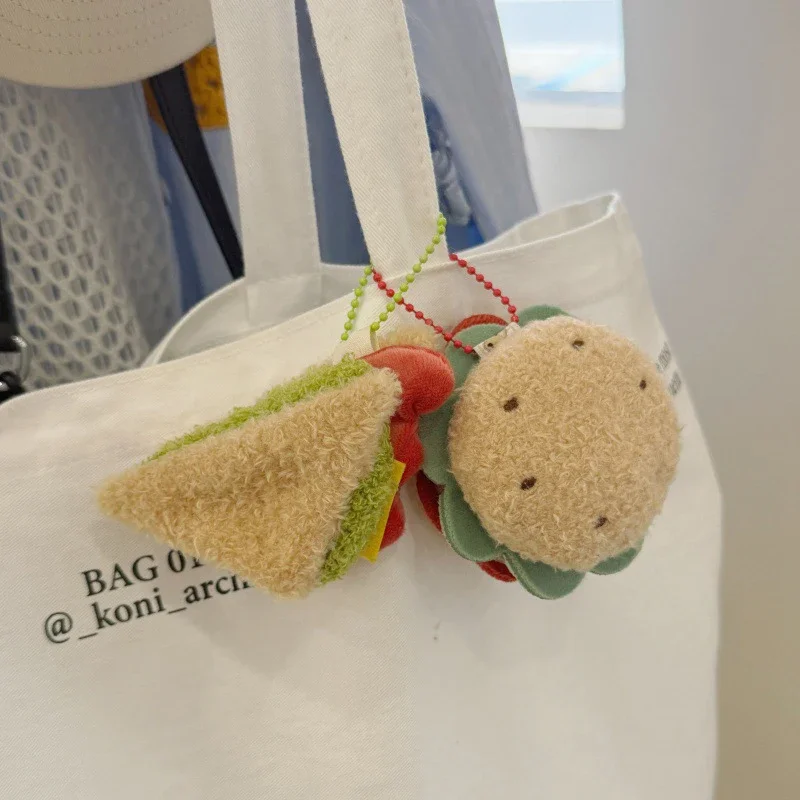 Cartoon Hamburger Cake Sandwich Keychain Simulated Food Doll Keyring Bag Pendant Backpack Hanging Decoration Key Holder