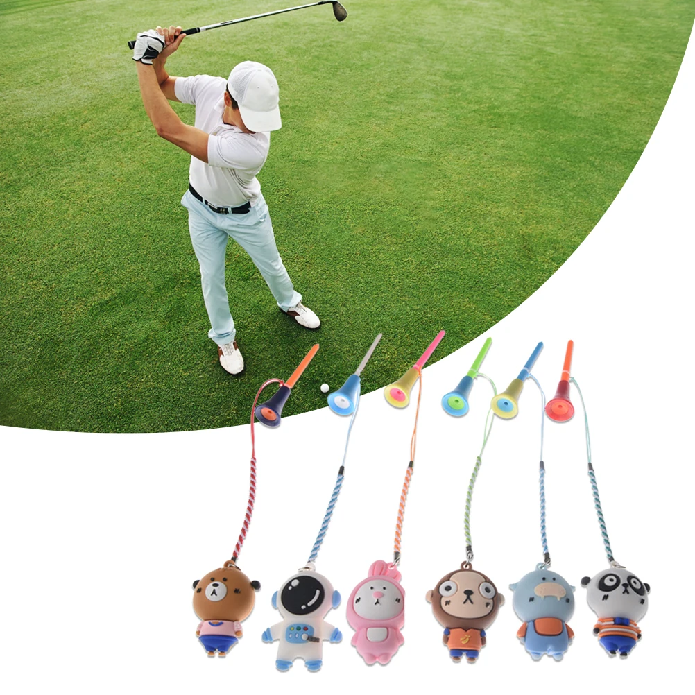 6Pcs Golf Tee Hanger Cartoon Plastic Anti Lost Golf Tee Ring with Strap Golf Tee Holder Golf Accessories Random Patterns