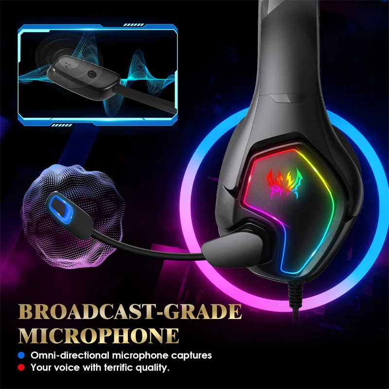 Kotion Each G3000 Gaming Headphone 3,5mm, fone de ouvido com luz RGB, microfone com cancelamento de ruído, som estéreo para PC, PS5, PS4