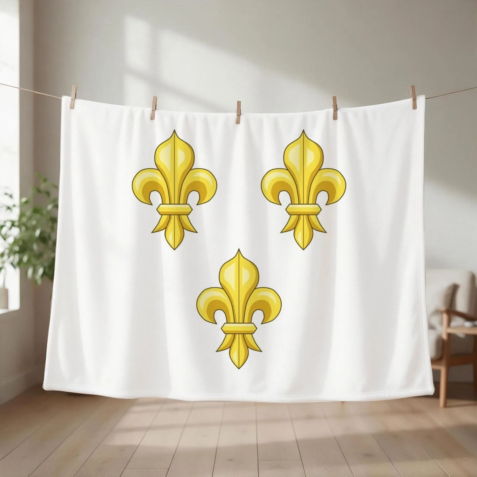 Blason France moderne French royal golden yellow fleur de lys lis blue King of France coat of arms vintage white b Throw Blanket