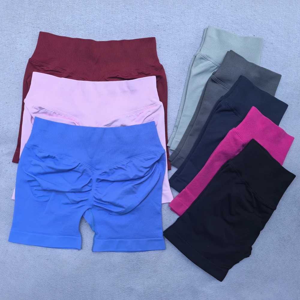 

Seamless Yoga Shorts 4.5" Shorts Low Ribbed Band Flex Scrunch Bum Workout Gym Shorts Booty High Stretch Running Shorts