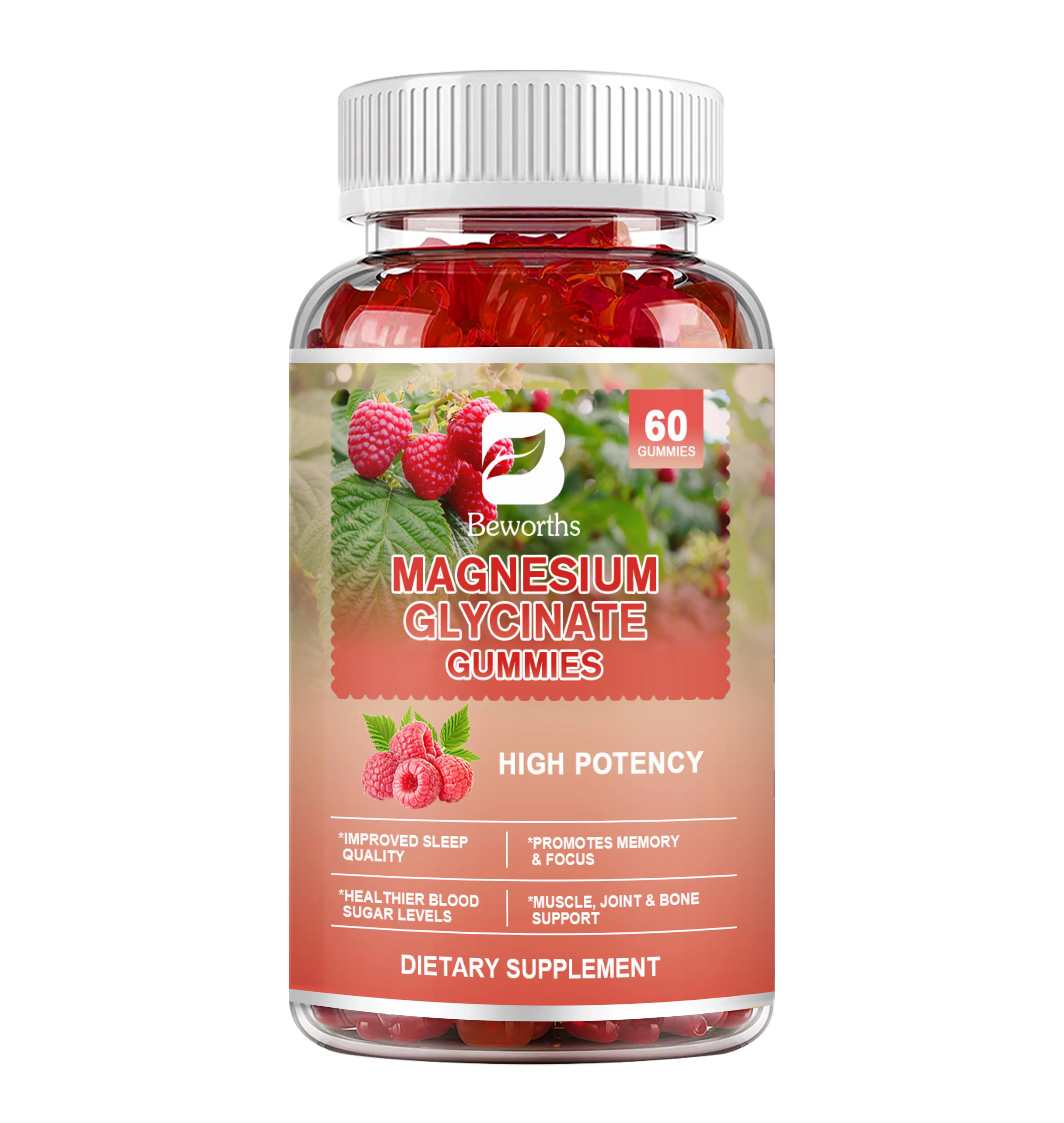 Beworths Glycine Magnesium Gummie Magnesium Potassium Energy Supplement for Calming the Mood Muscles & Bones Health Sleep Better