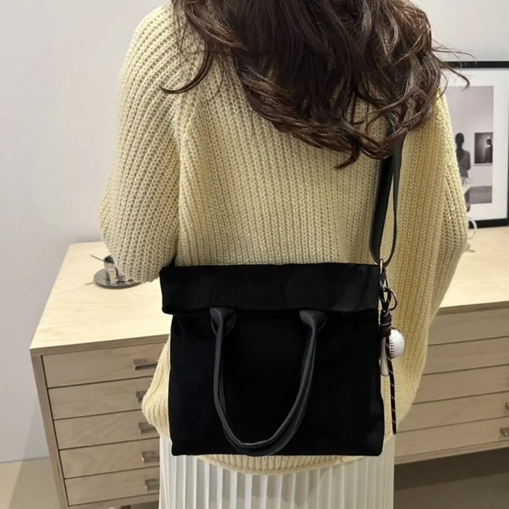 Brown Suede Velvet Shoulder Bag Large Capacity with Pendant Vintage PU Crossbody Bag Korean Style Handbag Female Tote Bag