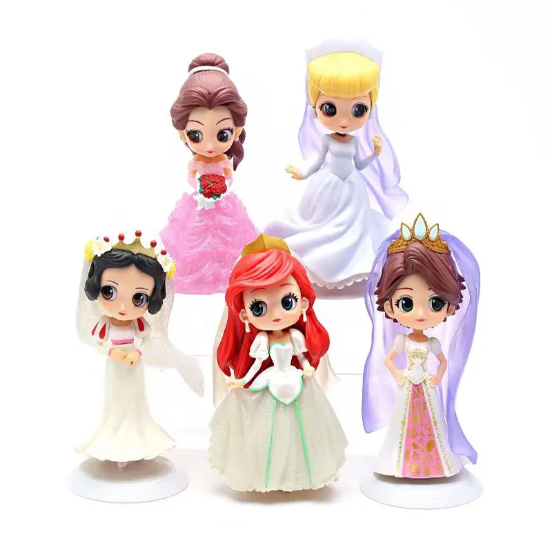 16cm Disney Princess Wedding Dress Sonw White Belle Cinderella Jasmine PVC Model Collectible Cake Topper Girls Hobby Toys Gift