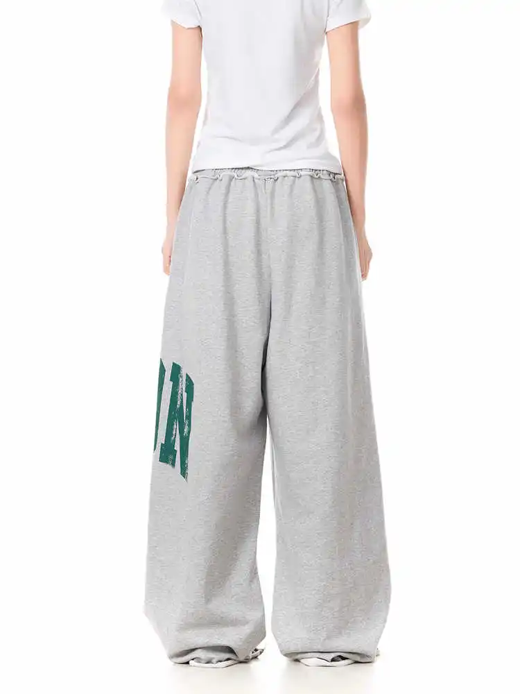 Couple Style Vintage Letter Wide Leg Leisure Sweatpants Loose Drag Floor Casual Long Pants Elastic Waist Streetwear Bottoms 2026