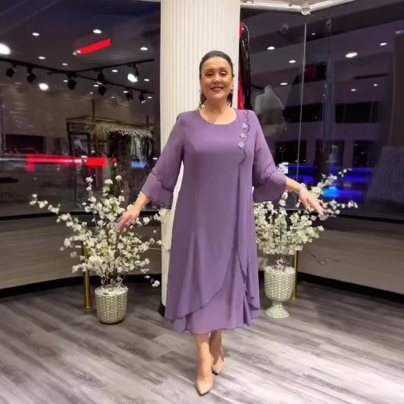 

2026 New Fashion Ruffled Bell Sleeve Dresses Women Summer Casual Loose Solid Color Round Neck Long Sleeve Dress For Women