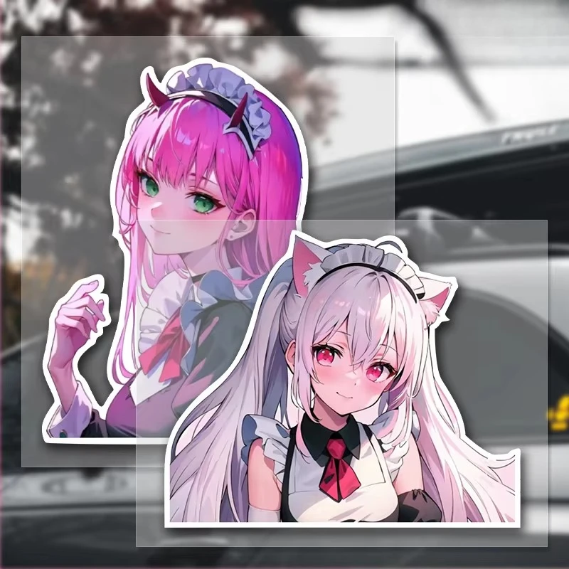 JDM Anime Maid Girl Waterproof Vinyl Sticker Cute Decal for Car Motorcycle Truck Bumper Window Laptop RV Camper Van Decor