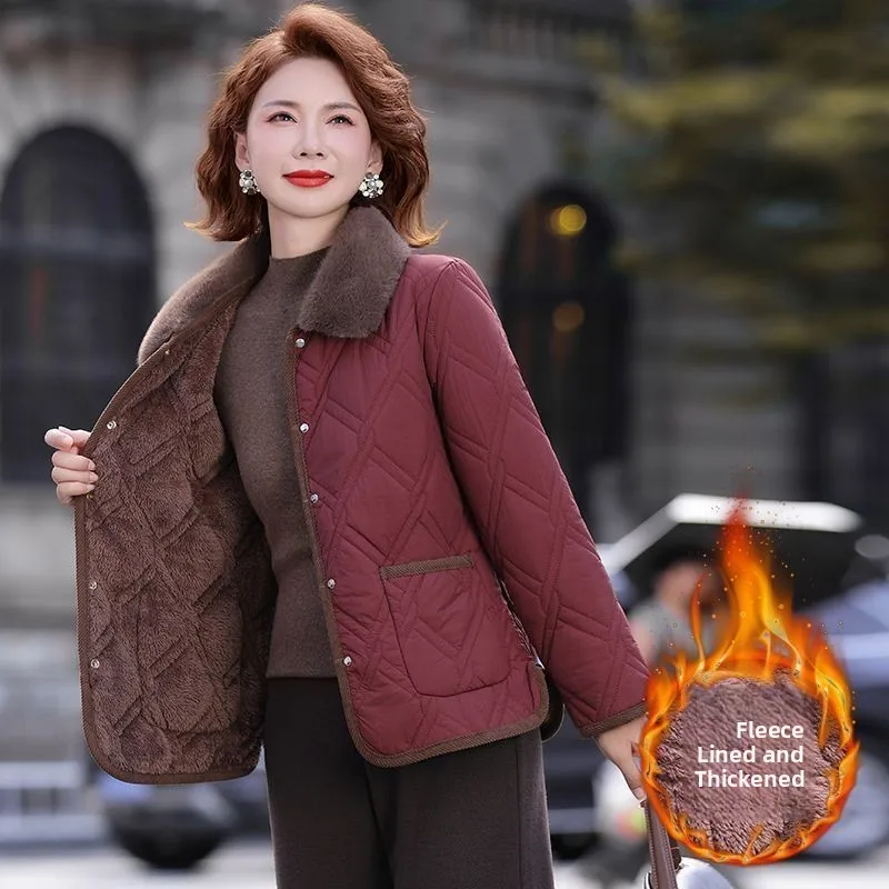 

Warm Fce Lined ort Cotton Jaet with Fur Collar for Middle-Aged And ly Women Thiened Winter Coat Online Exclusive