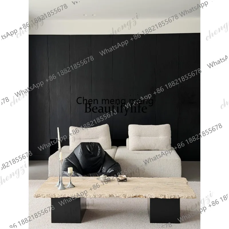 

B182 minimalist natural travertine coffee table natural edge small apartment Italian living room coffee table advanced sense