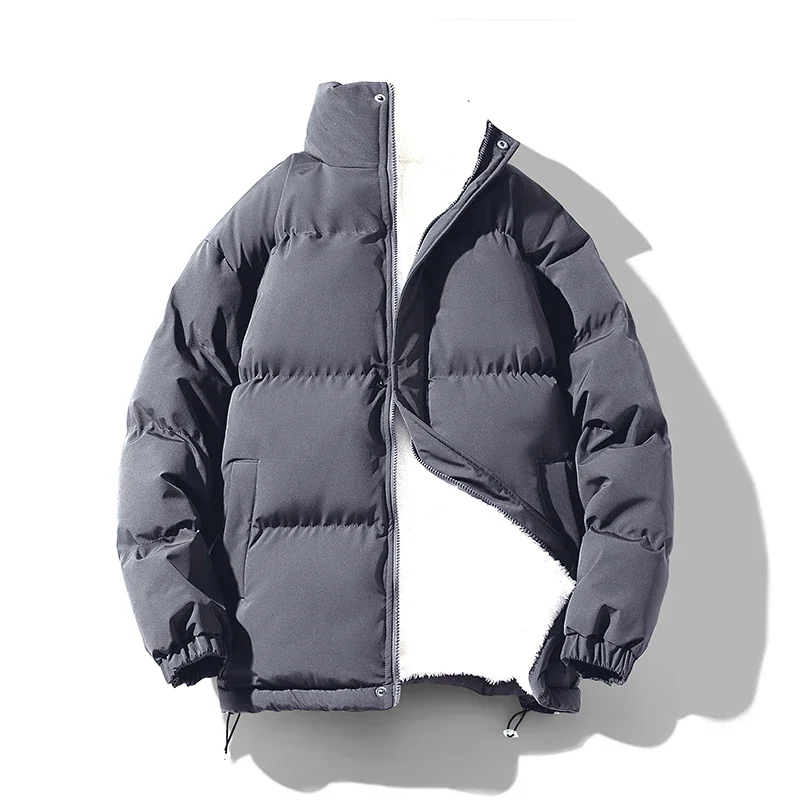 Mens Winter Coats Fleece Puffer Jacket Men Down Cotton Jacket Quilted Padded Thick Thermal Warm Zip Up Stand Color Outwear Coat