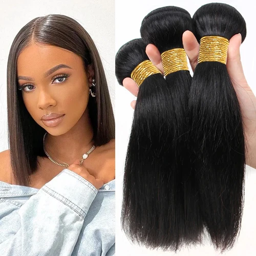 Imagen 1 del producto Venta al por mayor de extensiones de cabello humano liso indio crudo, negro Natural para mujeres, extensiones de cabello liso de hueso, oferta de 2/3 extensiones